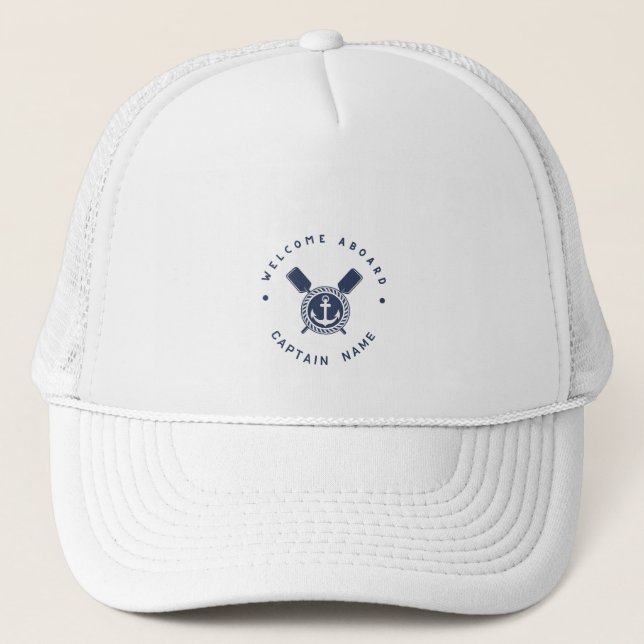 Blue Navy Nautic Anchor Yacht Club Team Nam Truckerkappe (Vorderseite)