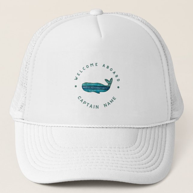 Blue Navy Nautical Anchor Yacht Club segelt Whale Truckerkappe (Vorderseite)