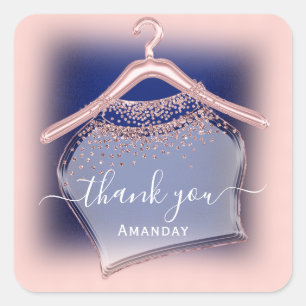 Blue Navy Rose Vielen Dank Name Crystal Glitzer Quadratischer Aufkleber