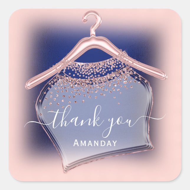 Blue Navy Rose Vielen Dank Name Crystal Glitzer Quadratischer Aufkleber (Vorderseite)