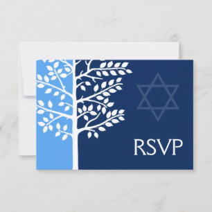 Blue Navy Tree of Life Bar Mitzvah RSVP