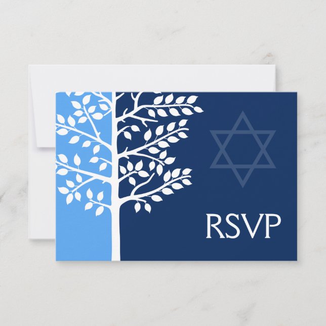 Blue Navy Tree of Life Bar Mitzvah RSVP (Devant)