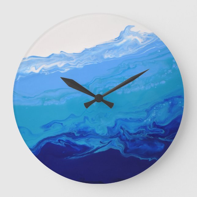 Blue Navy Türkisches Wasser Abstrakte Kunst Uhr (Vorderseite)