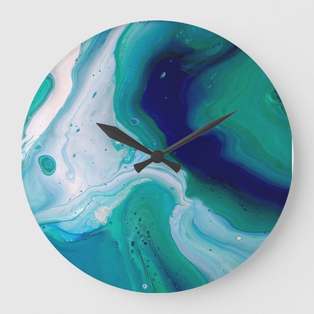 Blue Navy Turquoise Eau Abstrait Art Mur Horloge (Recto)