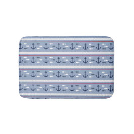 Blue Navy White Red Nauchors Bath Mat Badematte