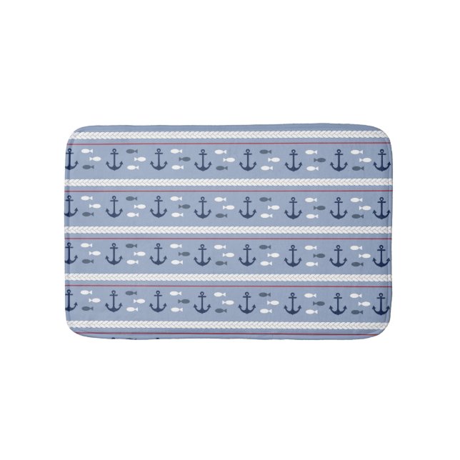 Blue Navy White Red Nauchors Bath Mat Badematte (Vorderseite)