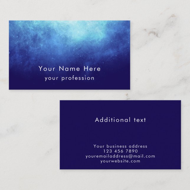 Blue Nebula Custom Text Cool Modern Professional Visitenkarte (Vorne/Hinten)