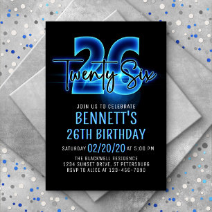 Blue Neon 26e anniversaire Invitation