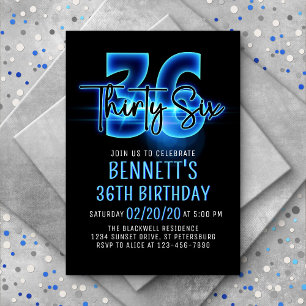 Blue Neon 36e anniversaire Invitation