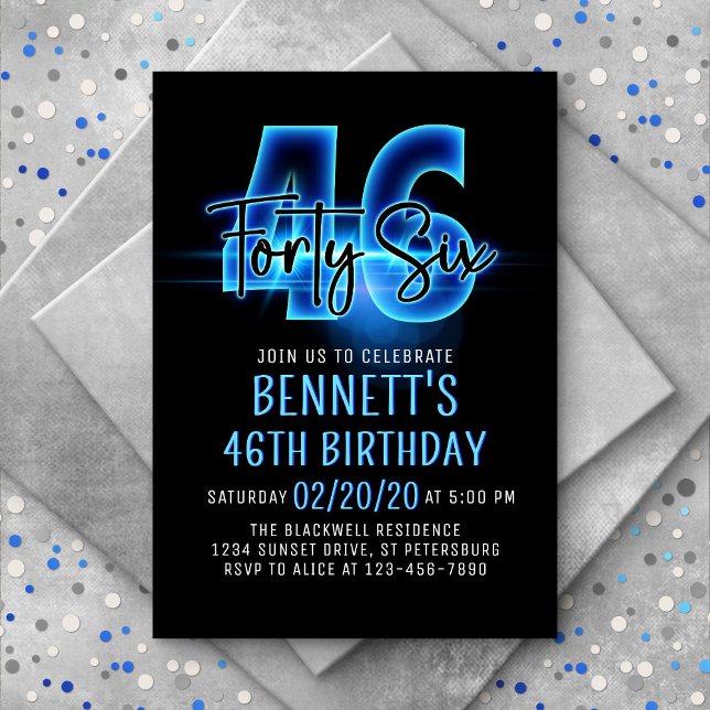 Blue Neon 46e anniversaire Invitation (Créateur téléchargé)