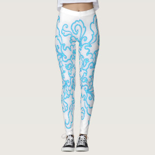 Blue Neon Abstrait Line Art tendance Leggings blan