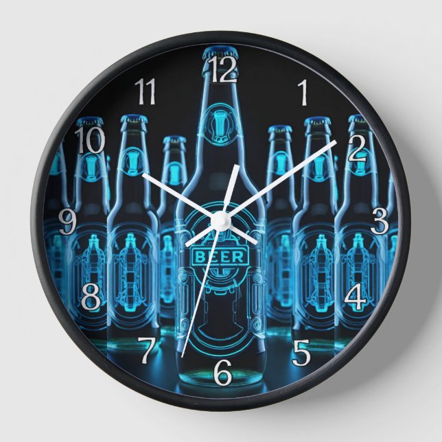 Blue Neon Beer Flaschen Uhr (Vorderseite)