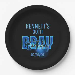Blue Neon Birthday Pappteller