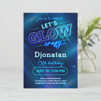 Blue Neon Birthday Party Einladungskarte