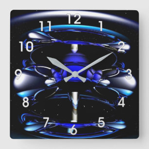blue neon clock quadratische wanduhr