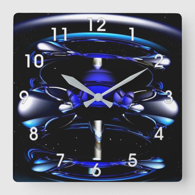 blue neon clock quadratische wanduhr (Vorderseite)
