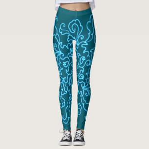 Blue Neon Dark Aquamarine Abstrakte Linie Art Tren Leggings