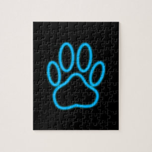 Blue Neon Dog Paw Print