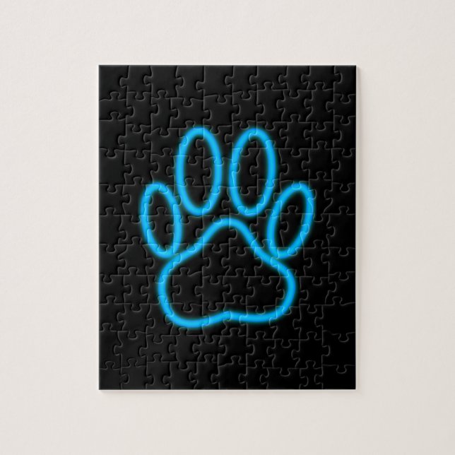 Blue Neon Dog Paw Print (Vertikal)