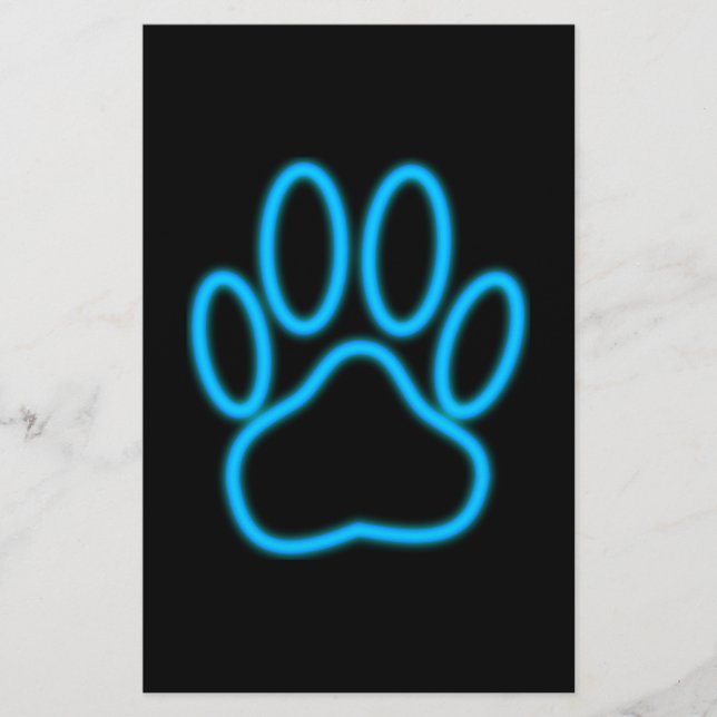 Blue Neon Dog Paw Print (Vorderseite)