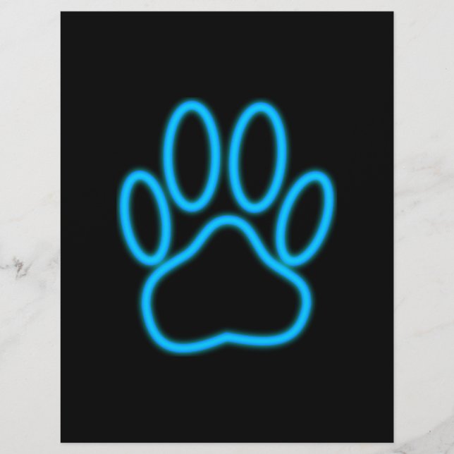 Blue Neon Dog Paw Print (Vorderseite)