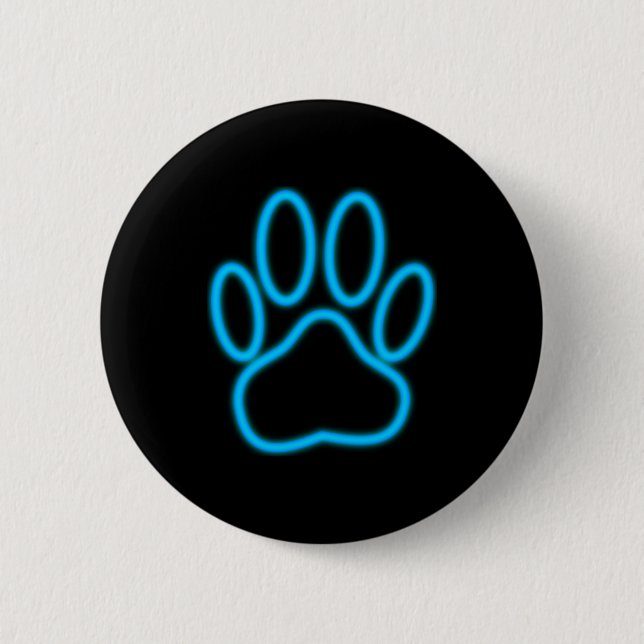 Blue Neon Dog Paw Print Button (Vorderseite)