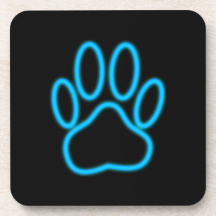 Blue Neon Dog Paw Print Getränkeuntersetzer