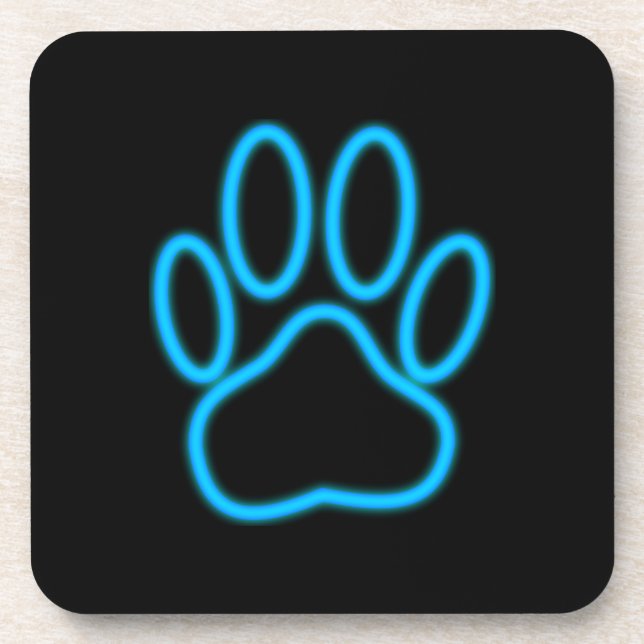 Blue Neon Dog Paw Print Getränkeuntersetzer (Vorderseite)