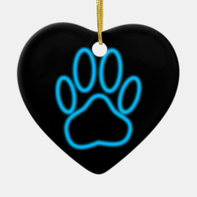 Blue Neon Dog Paw Print Keramikornament (Vorne)