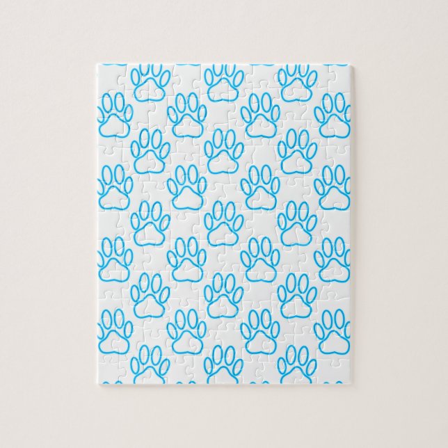 Blue Neon Dog Paw Print Pattern (Vertikal)