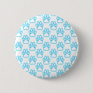Blue Neon Dog Paw Print Pattern Button