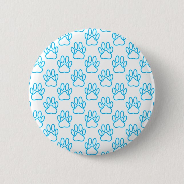 Blue Neon Dog Paw Print Pattern Button (Vorderseite)