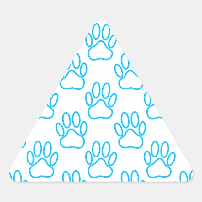 Blue Neon Dog Paw Print Pattern Dreieckiger Aufkleber (Vorderseite)