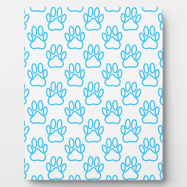 Blue Neon Dog Paw Print Pattern Fotoplatte (Vorderseite)