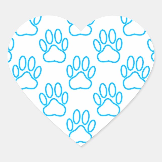Blue Neon Dog Paw Print Pattern Herz-Aufkleber (Vorderseite)