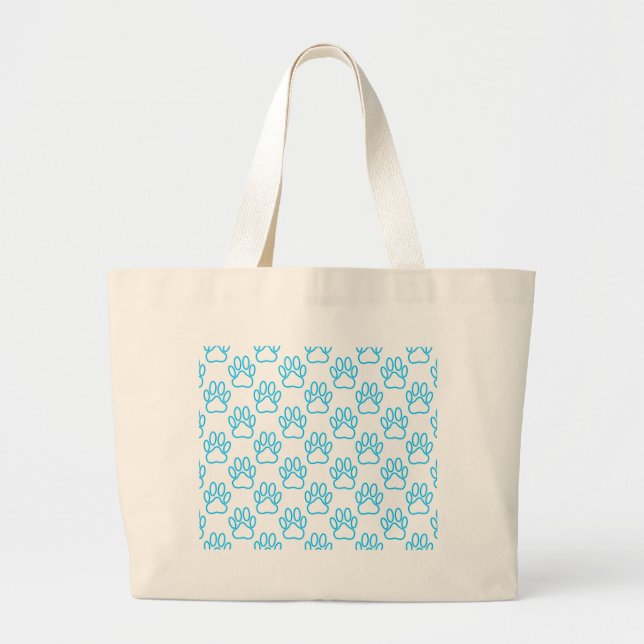 Blue Neon Dog Paw Print Pattern Jumbo Stoffbeutel (Vorne)
