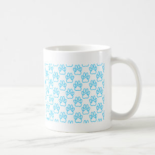 Blue Neon Dog Paw Print Pattern Kaffeetasse