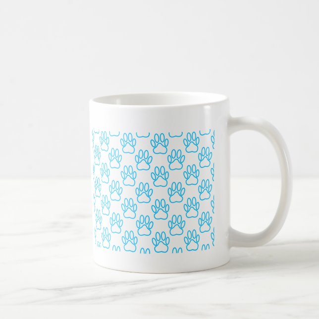 Blue Neon Dog Paw Print Pattern Kaffeetasse (Rechts)