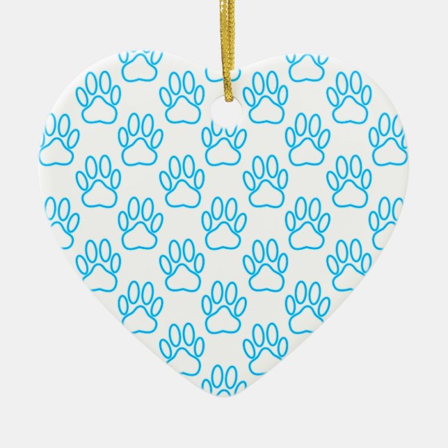 Blue Neon Dog Paw Print Pattern Keramikornament (Vorne)