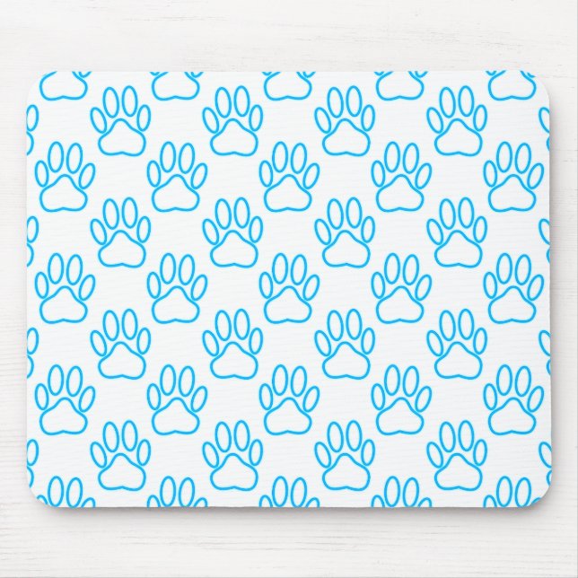 Blue Neon Dog Paw Print Pattern Mousepad (Vorne)
