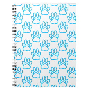 Blue Neon Dog Paw Print Pattern Notizblock