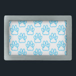 Blue Neon Dog Paw Print Pattern Rechteckige Gürtelschnalle<br><div class="desc">Ein Muster von Hundepfow druckt in blauer Farbe. Originelles Design im Cartoon.</div>