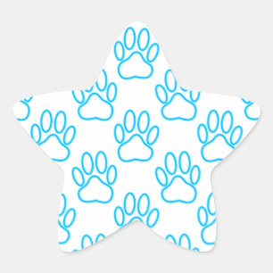 Blue Neon Dog Paw Print Pattern Stern-Aufkleber