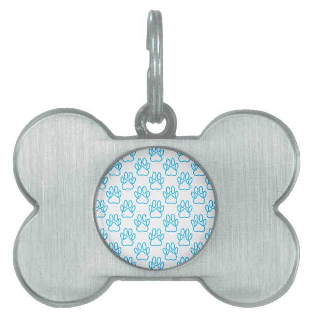 Blue Neon Dog Paw Print Pattern Tiermarke (Vorderseite)