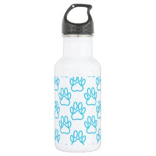 Blue Neon Dog Paw Print Pattern Trinkflasche