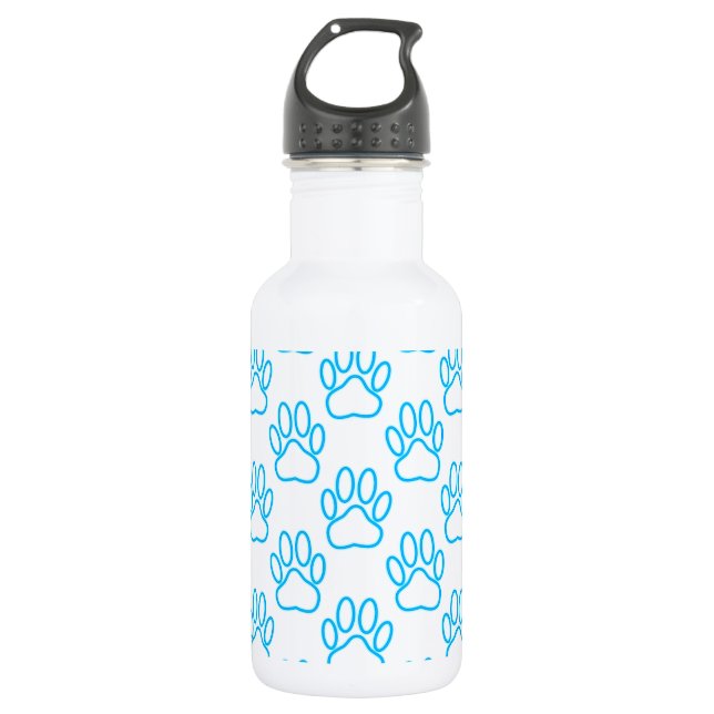 Blue Neon Dog Paw Print Pattern Trinkflasche (Vorderseite)