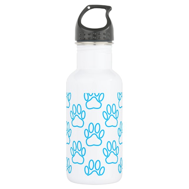 Blue Neon Dog Paw Print Pattern Trinkflasche (Vorderseite)