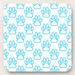 Blue Neon Dog Paw Print Pattern Untersetzer