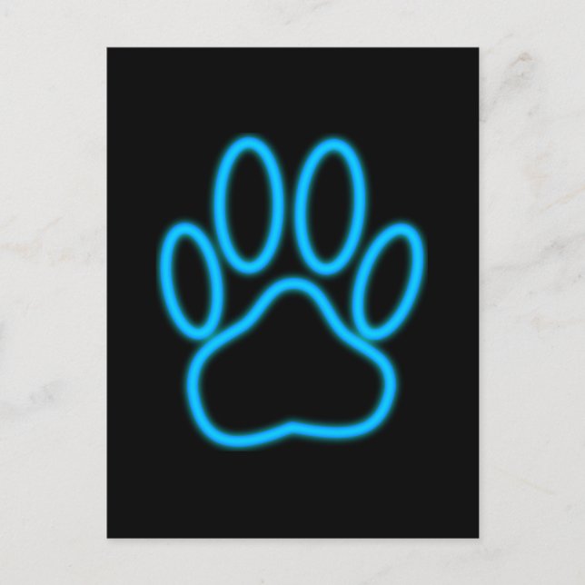 Blue Neon Dog Paw Print Postkarte (Vorderseite)