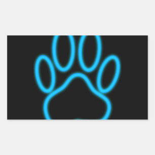 Blue Neon Dog Paw Print Rechteckiger Aufkleber